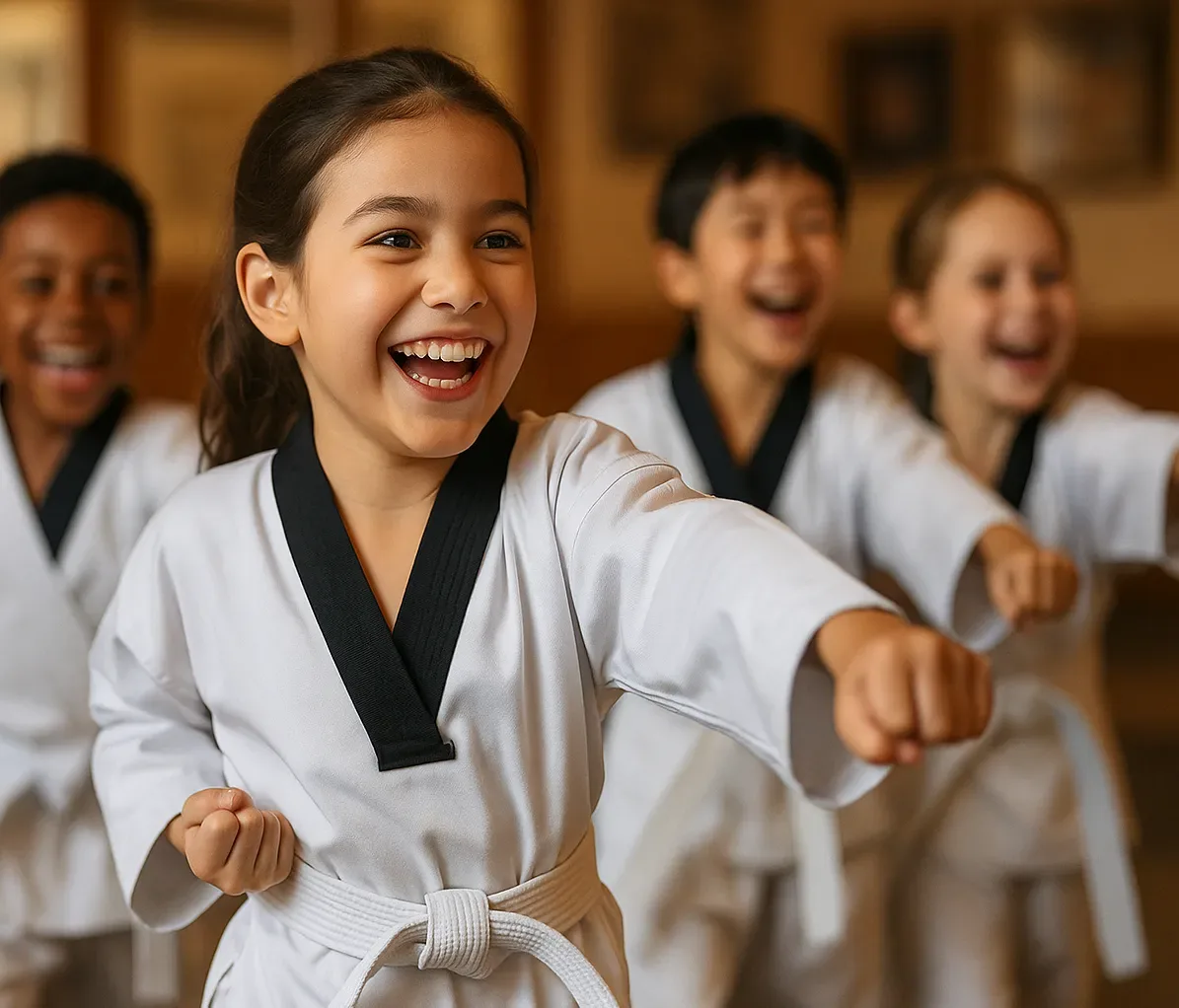 Kids Martial Arts students practicing drills during class at Oh's Martial Arts in Seminole