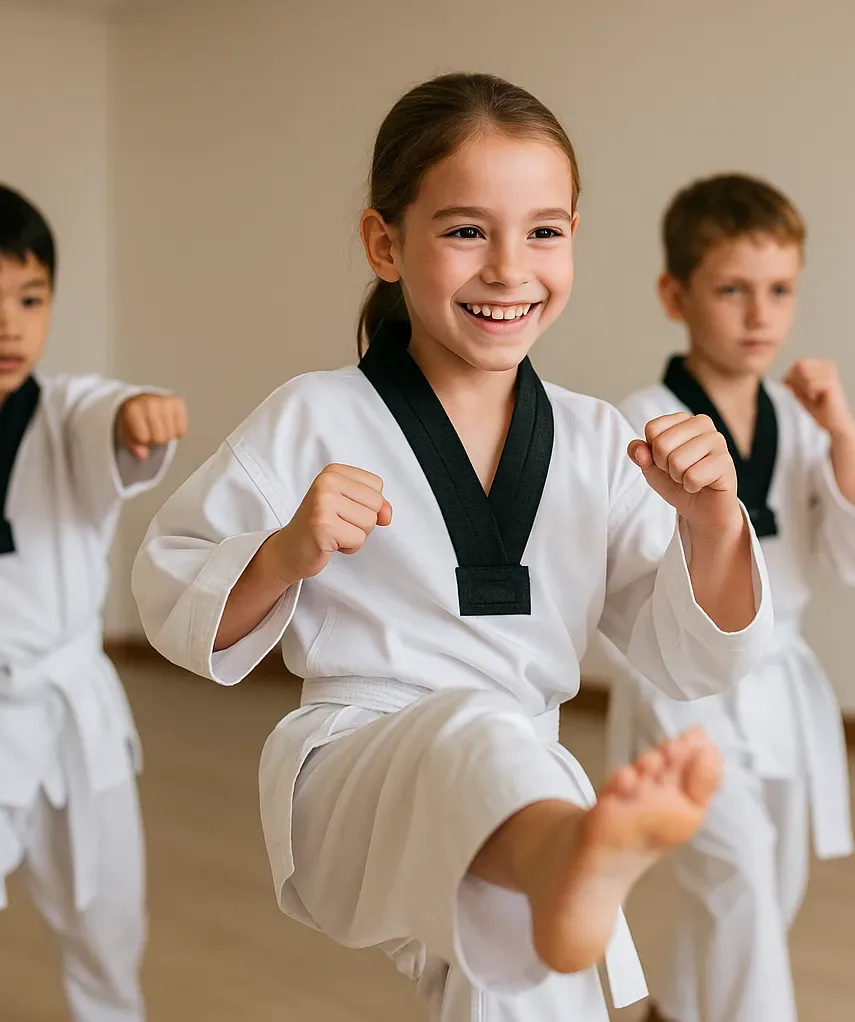 An instructor leading a Kids Martial Arts class at Oh's Martial Arts in Seminole
