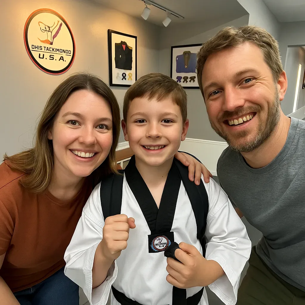 A Little Dragons student smiling proudly after class at Oh's Martial Arts in Seminole